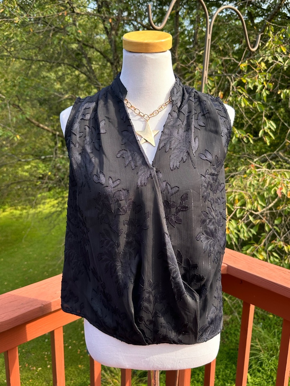 NWT! Calvin Klein Black Floral Wrap Front Sleeveless Top